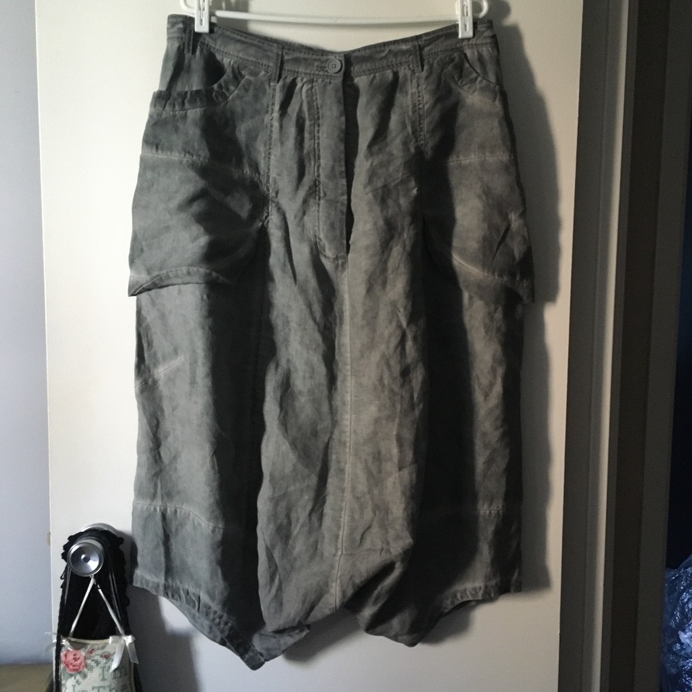 RUNDHOLZ Artisanal Dye Grey Big Pockets Oversized Linen Skirt M L XL
